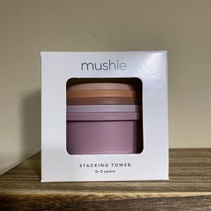 Mushie stacking block tower